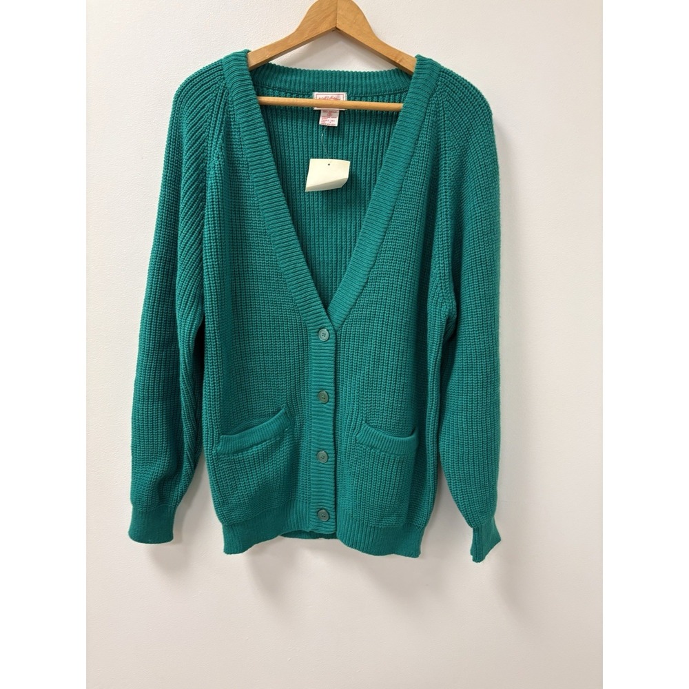 NWT Vintage Radishes & Roses Bright Green Knit Cardigan Oversized Sz Small